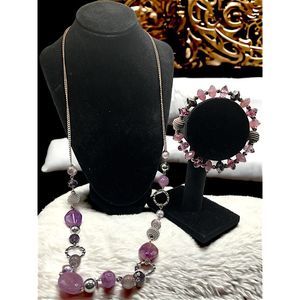 PEARL&CLUB Silver Chain, Resin & Glass Crystal Beads Matching Necklace/Bracelet!